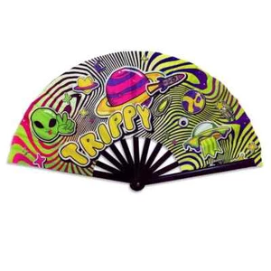 Trippy Large Handheld Fan UFO Alien Raves Clack Clap Concerts Folding Hand Fan - Picture 1 of 8