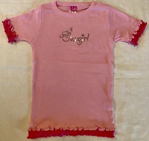 NEW LIL' COWGIRL Rhinestone Short Sleeve Ruffle Pink T-shirt Size Girls Medium - Picture 1 of 2