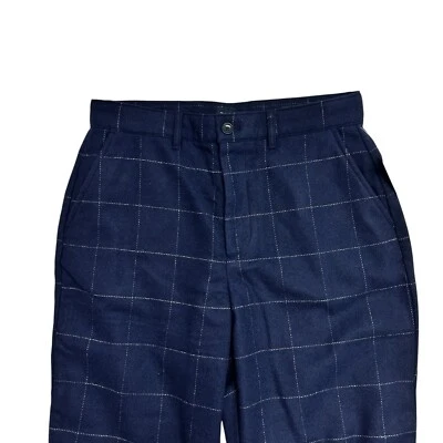 Gap Men's Relaxed Taper Navy Blue Check Wool blend Pants Size 32x32 Actual 32x31 - Image 1 of 4