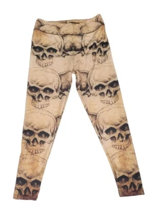大号女式紧身裤头骨米色大号骨架骨万圣节哥特幽灵 — 第 1/4 张图片