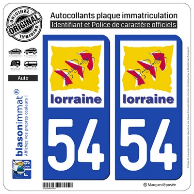 BLASONIMMAT 2 Stickers autocollant plaque immatriculation : 54 Lorraine LogoType
