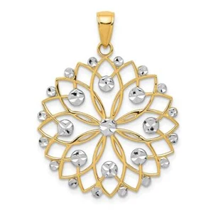 14K Gold and White Rhodium Diamond-cut Flower Pendant 1 x 1.4 in - Picture 1 of 3