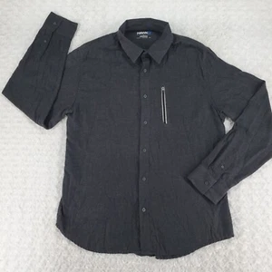 Tony Hawk Flannel Shirt Men L Gray Long Sleeve Button Up Reflective Zip Pocket - Picture 1 of 13