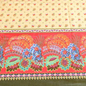 French Provencal Style Cotton Floral Border Fabric 7 yds x 44 inch Orange Green - Picture 1 of 7