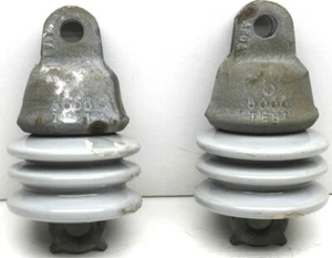 Locke Electric Power Line Arrester Keramik Paar Porzellan + Metall #74480 5000 Pfund - Bild 1 von 5