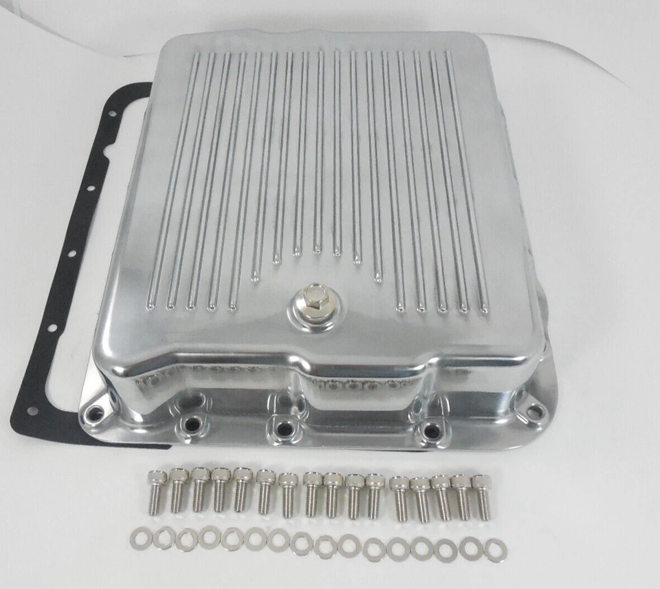 Bandeja de transmisión GM 700R4 aluminio pulido con aletas capacidad extra Foto 1 de 1