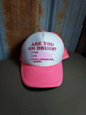 VINTAGE " Are You On Drugs " TRUCKER SNAPBACK HAT Pink With Tags Drug  - Imagem 1 de 4