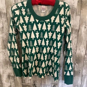 Hanna Andersson organic cotton Christmas pajama  top green trees XS - Picture 1 of 5