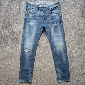 Mens Diesel BELTHER 084MX Stretch Slim Straight Blue Jeans Ripped W32 L32 - Picture 1 of 11