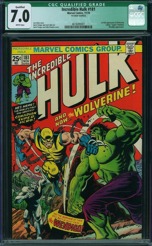 1974 Marvel Comics Incredible Hulk 181 CGC 7.0. 1st Appearance of Wolverine - Image 1 of 1