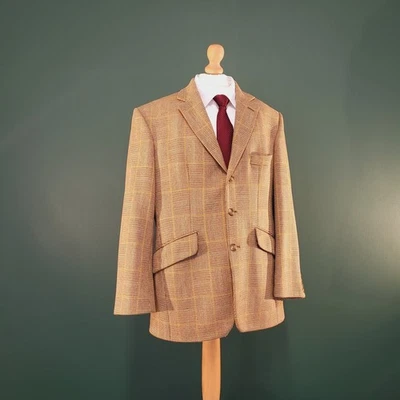 Blazer Hackett Pata de Gallo Para Hombre 40R Marrón Lana Cuadros Chaqueta de Un Solo Pecho Foto 1 de 4