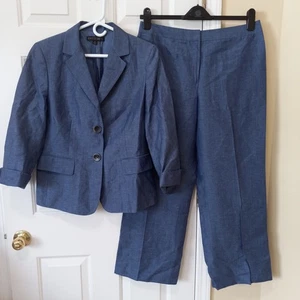 Set Of 2 LAFAYETTE 148 Womens Blue Gray Linen Wool Pants Suit Blazer Career 8/12 - Picture 1 of 5