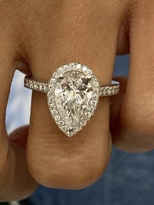 Pear Diamond Halo Ring VS1 F IGI Certified 2.4 Ct Lab created Solid Platinum - Picture 1 of 11
