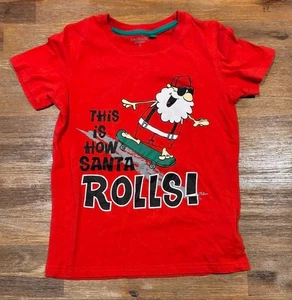 Boys Size 6 red Christmas THIS IS HOW SANTA ROLLS t-shirt tee - Emerson 975 - Picture 1 of 2