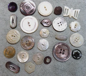24 Vintage Antique MOP Mother of Pearl Buttons VARIOUS SHAPES SIZES - Picture 1 of 11