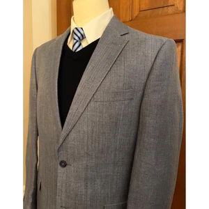 Jos. A. Bank Linen Silk Blazer Mens 44L Blue Herringbone 2-Button Jacket - Picture 1 of 15