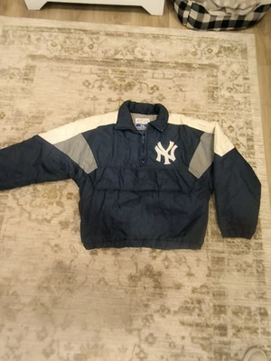 Pullover de Invierno Vintage New York Yankees 1/4 Cremallera Hombres-Grande Azul MLB Línea Tiza   Foto 1 de 4