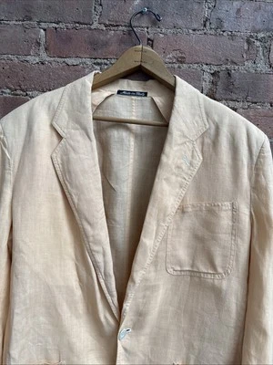 Vintage Emporio Armani Men’s Jacket, Sz 46, Peach Linen, Italy - Image 1 of 4