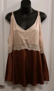 Torrid 2 Silky Sexy Two Tone Brown & Beige Women's Camisole Lace Ruching Back - Picture 1 of 7