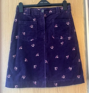 White Stuff purple floral Melody Organic cotton Cord knee length Skirt size 8 - Picture 1 of 6