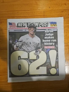 Aaron Judge New York Post Record-breaking 62 Home Runs Brand New Free Shipping - Picture 1 of 2