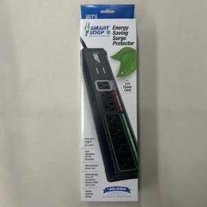 NEW Smart Strip Energy Saving Surge Protector 3ft Power Cord Black - Picture 1 of 2