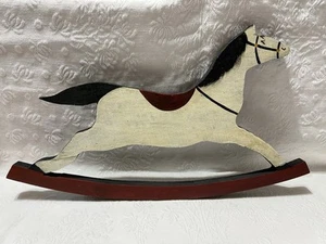 Rustic Painted Wooden Folk Art 19.75” Rocking Horse Wall Hanging - Picture 1 of 19