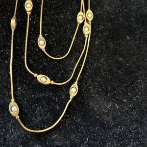 3 Chain Necklace, flat goldtone chains, interspersed with pearls - Picture 1 of 5