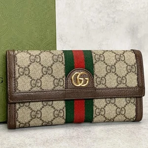 GUCCI Wallet Ophidia GG Marmont Supreme Flap Long Purse Leather Brown Authentic - Imagen 1 de 24