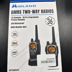 Midland GXT1000VP4 GMRS Walkie Talkie 2-Pack + Headsets and Charger - Zdjęcie 1 z 4