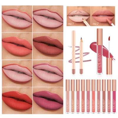 Lip Liner Lipgloss Set Waterproof Matte Lipstick Pencil Long Lasting Lipliner  . - Image 1 of 4