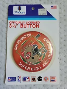 VTG NOS NFL SAN FRANCISCO 49ERS Wincraft 1990 SUPER BOWL XXIV BUTTON PIN 3.5” - Picture 1 of 3