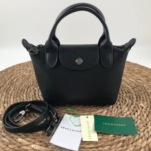 Longchamp Le Pliage Cuir XS Mini Leather Shoulder Bag Black Outlet NEW via FedEx - Picture 1 of 8