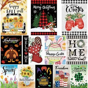 Seasonal Garden Flags Set of 12 Double Sided 12 x 18 Inch Yard Flags, Small G... - Picture 1 of 7