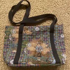 Vintage Golf Bag Tapestry Handbag Purse Green Inside Outside Pockets Zipper EUC