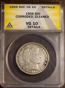 1906 50c Silver Barber Half-dollar VG 10 Details New ANACS # 7472020 + Bonus - Picture 1 of 2