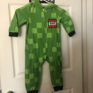 Minecraft Fleece Boys Hooded One Piece TNT Cosplay Charater Creeper Sz 4 Zip Pjs - Picture 1 of 5