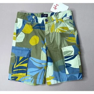 NWT IL GUFO Boys 8 Yrs Blue/Green Camo Tropical Leaf Print Cargo Shorts - Picture 1 of 5