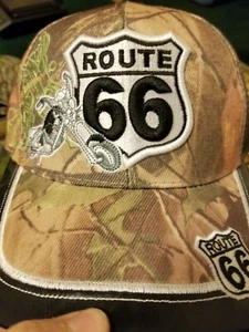 Route 66 Camouflage Hat with motorcycle and leather brim. Ready to ship! - Picture 1 of 6