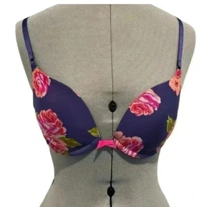 Victoria's Secret Push-Up bra, 32C, blue floral print with pink detail - Picture 1 of 4