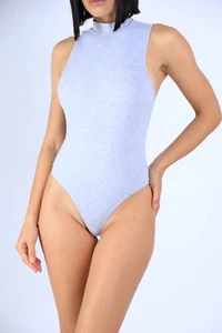 Women's Sleeveless Half Turtle Neck Bodysuit Gray Color S M L - Picture 1 of 9