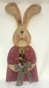 Two Foot High Handcrafted Large Wooden Cut Out Easter Bunny Rabbit with Basket - Picture 1 of 7