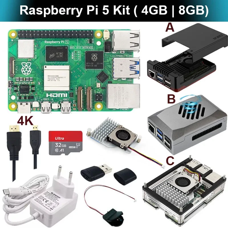 Raspberry Pi 5 Kit 4G 8G RAM BCM2712 Python 5B 4Kp60 PCIe 2.0 RTC Optional Metal - Image 1 of 4