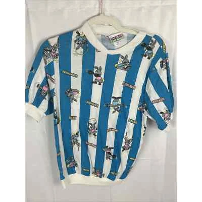 Sky Lite Womens Small 1980's Workout Rabbit Bunny Striped Shirt Made in USA - Image 1 of 4