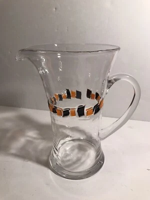 Global Amici Halloween Pitcher 10"H x 7"W Blown Glass w/ Orange Black Tiles - Image 1 of 4