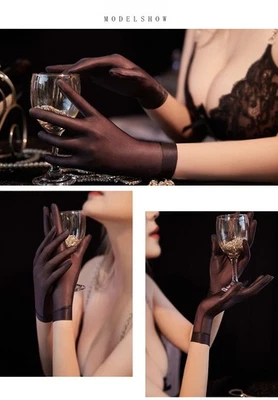 Mujeres Ultra Delgados Transparentes Guantes de Muñeca Cortos Aceite Brillante Vestido de Fiesta Noche Boda Foto 1 de 4