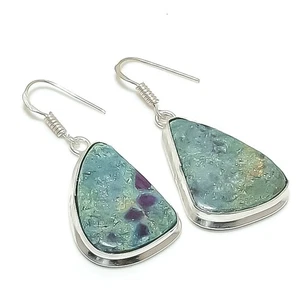 Ruby Fuchsite Gemstone Handmade 925 Sterling Silver Jewelry Earring 1.97" - Picture 1 of 5