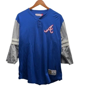 Atlanta Braves Mitchell Ness Cooperstown 3/4 Sleeve Henley Shirt Large - Picture 1 of 7