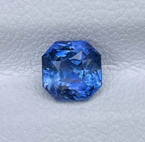 1.24 Cts Natural Blue Sapphire Asscher Cut Loose Gemstone Engagement Set Ring - Picture 1 of 6