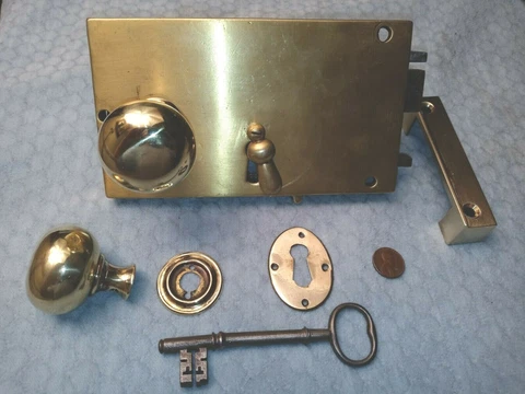 Brass Rim Lock Period RH Restored 1820 Cover